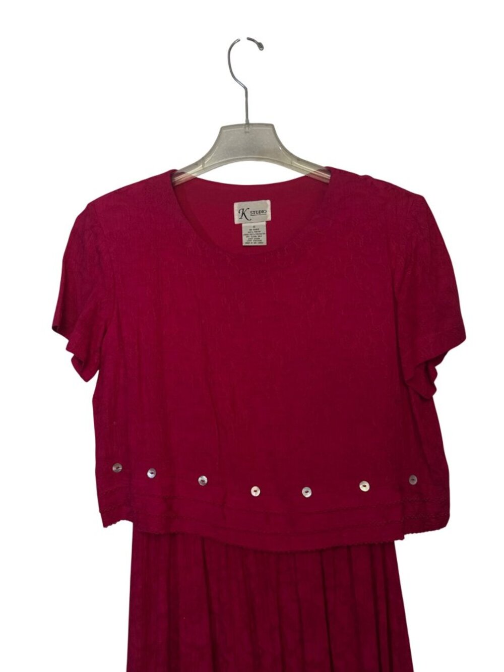 K Studio Womens Dress Red Size 10 Rayon Textured Short Sleeve Maxi - Picture 7 of 9
